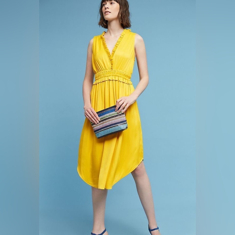 Anthropologie La Habana Swing Dress by Maeve Summer Mango Pop Color Size XS